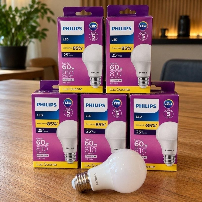 Kit 5 Lâmpadas Led Bulbo Philips A60 9w 3000k 806Im Bivolt