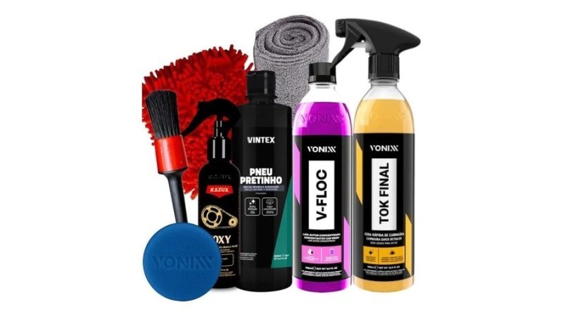 Kit Produto para Lavar Moto Cera Shampoo Desengraxante Pretinho Limpador de Corrente Vonixx