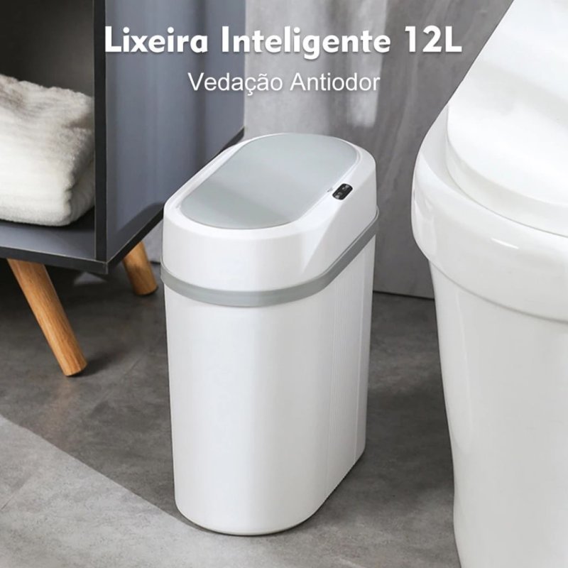 Lixeira Automática Knock 12L Sem Toque, Sensor Infravermelho e Tampa