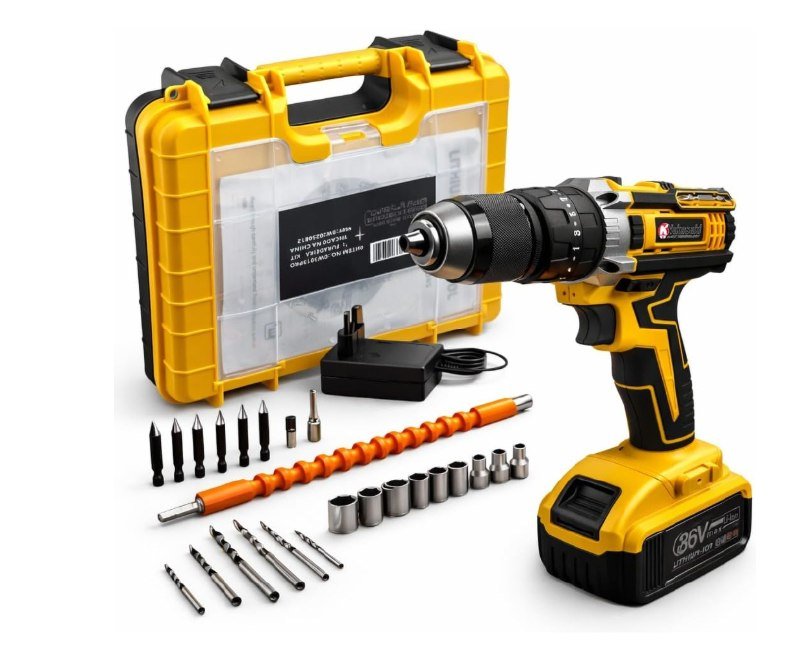 Parafusadeira E Furadeira Impacto 36v Com LED Sem Fio 13mm Nakasaki Maleta Acessórios Completo Amarelo Bivolt 50/60 Hz