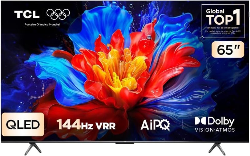 Smart TV TCL 65” QLED 4K P8K Wi-Fi Bluetooth Google TV 144Hz HDR10+ Dolby Atmos Vision 65P8K