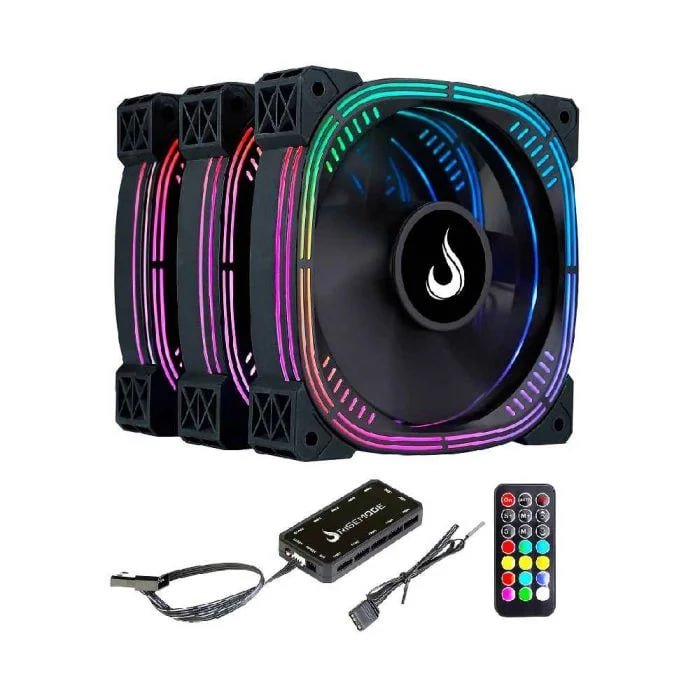 Kit Com 3 Ventoinhas Rise Mode Aura Pro Black ARGB 120mm Preto RM-AUB-02-ARGB
