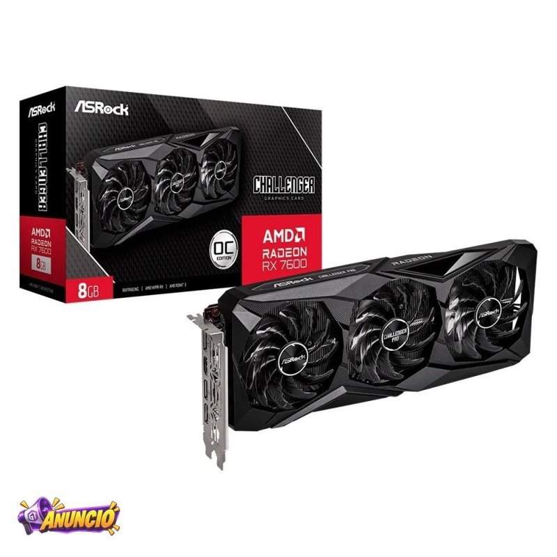 Placa De Video Asrock Rx 7600 Challenger Pro Oc Amd Radeon 8GB Gddr6 Triple Fan 90 Ga62Zz 00Uanf