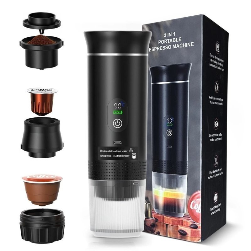 Máquina de Café Portátil 3 em 1 com Extração de Alta Pressão Compatível com Cápsulas e Café em Pó