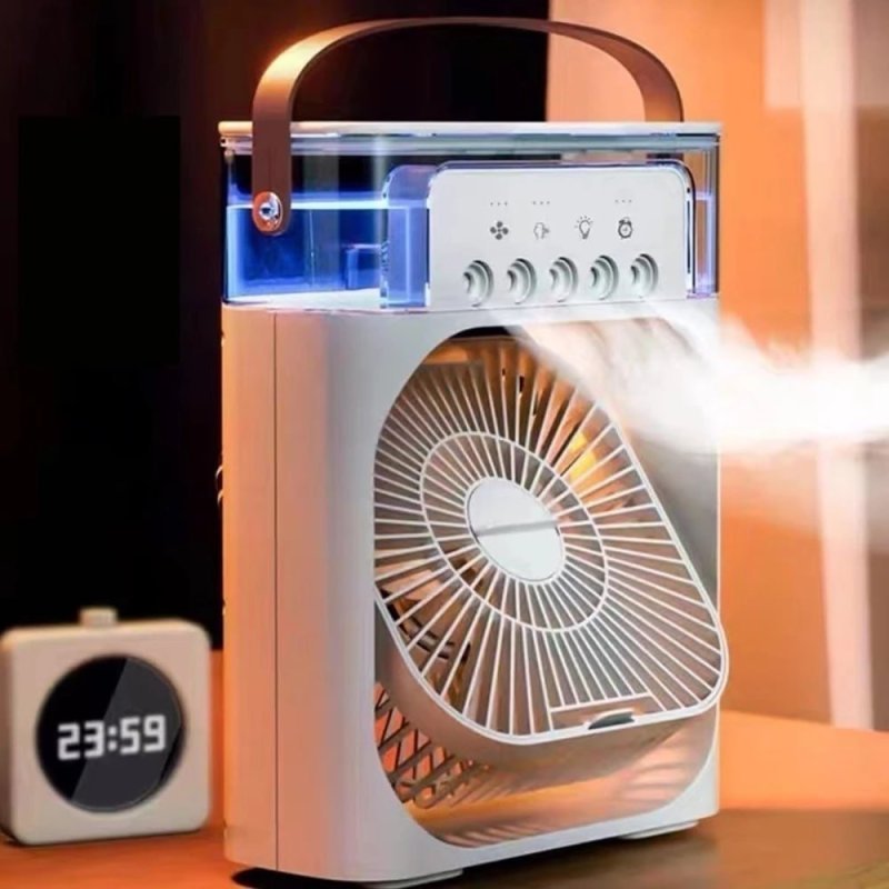 Refrigerador de Ar Portátil com Ventilador, Umidificador, LED, Reservatório de Água e USB Tipo-C