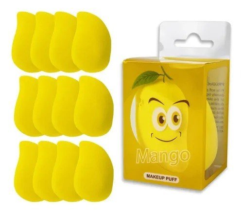 Kit 12 Esponjas Manga Rosto Facial Maquiagem Base Make Box Amarelo Média