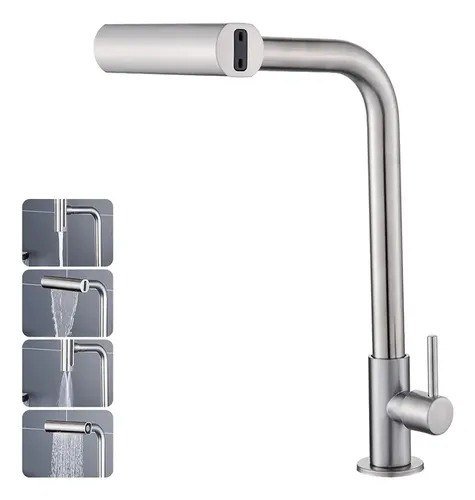 Torneira Cozinha Bancada Inox 304 Água Fria Bica Alta Gourmet 4 Modos De Água