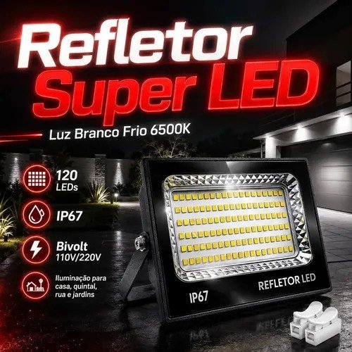Kit 2 Refletores LED 400W UC68 Branco Frio 6500K Externa IP67