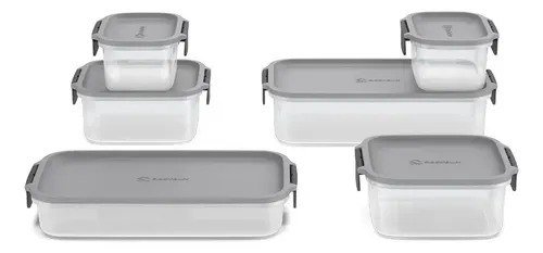 Electrolux Kit 6 Potes Herméticos De Plástico Cinza, 12,4l, Safelock, Empilhável e Modular