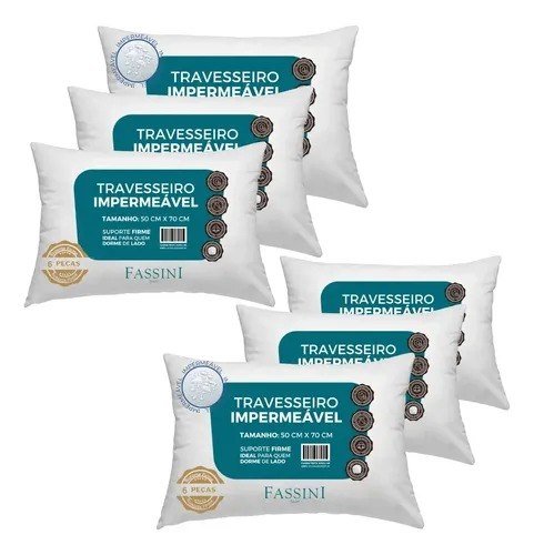 Kit 6 Travesseiros Antialérgico Impermeável 50x70 Lavável Branco