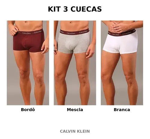 Kit 3 Cuecas Calvin Klein Low Rise Trunk Bordô Liso M