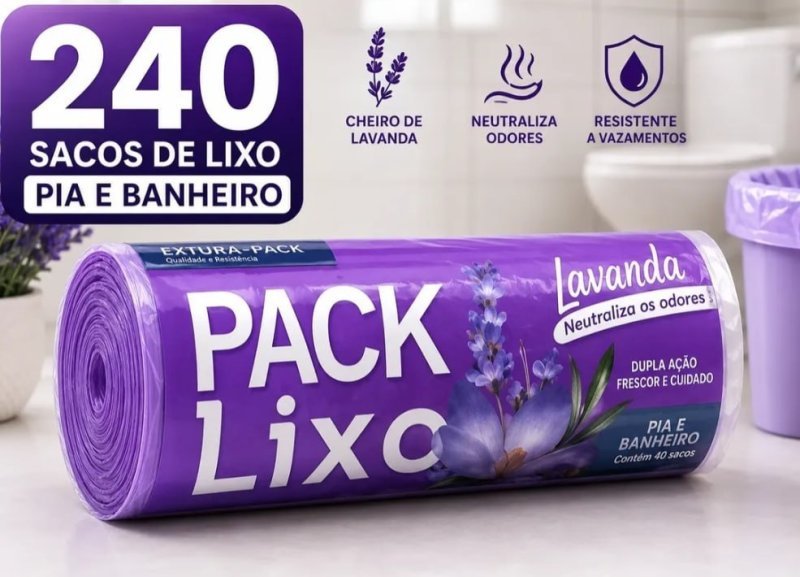 240 Sacos Lixo Banheiro Pia Neutraliza Odor Cheiro Lavanda + Frete Grátis