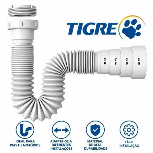 Sifão Sanfonado Tubo Flexível Tigre Universal Multiuso Para Pias Lavatórios Cubas