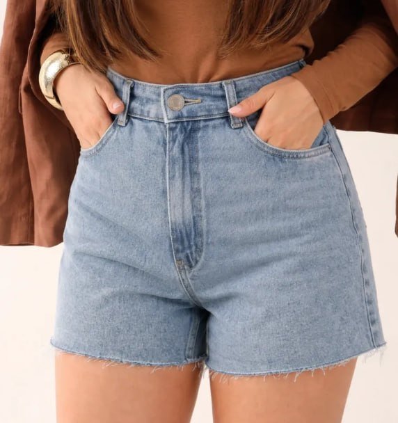 Short Mom Jeans Feminino Cintura Alta 100% Algodão
