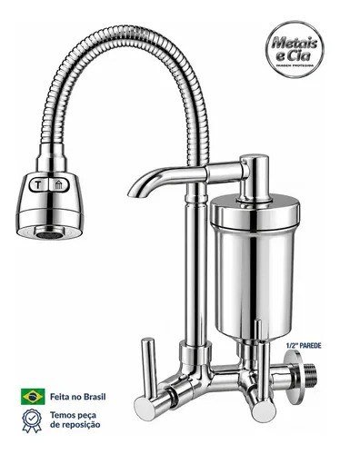 Torneira Com Filtro Gourmet Flexível Filtro Cozinha Parede Bica Com Filtro Cromado Purificador De Agua