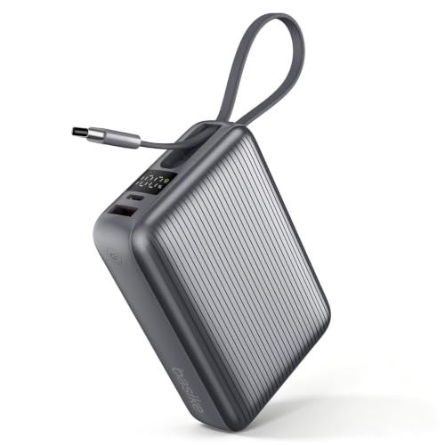 Basike Power Bank 20000mAh 45W, Cabo USB-C Integrado, Compacto, Cinza