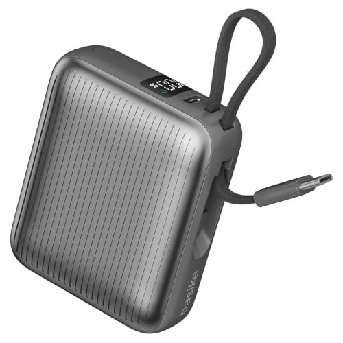 Basike Power Bank 10000mAh 35W, Cabo Tipo-C Integrado, Compacto, Cinza