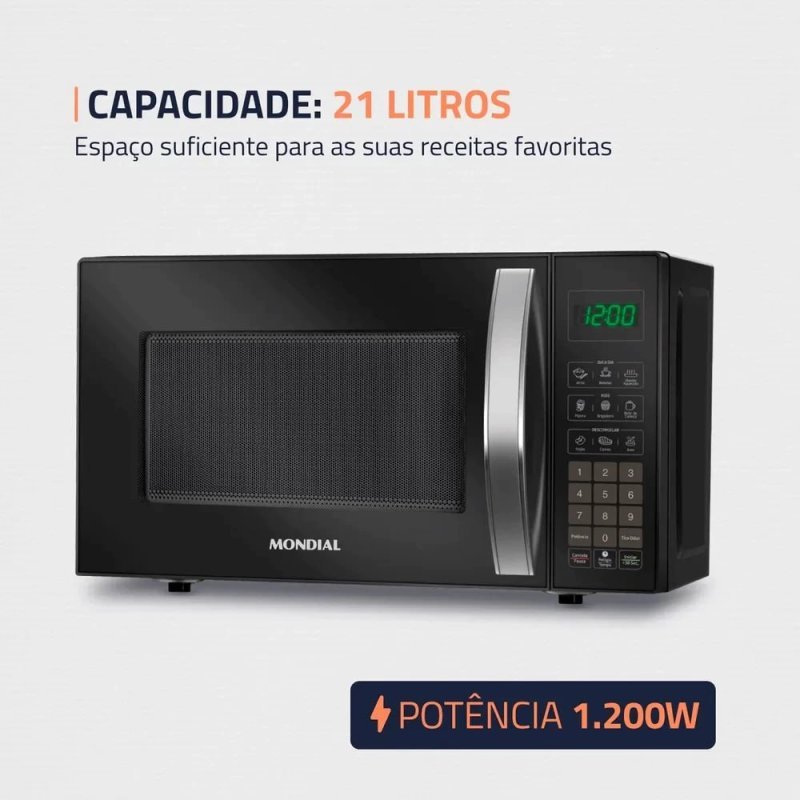 Micro-ondas Mondial Mo 01 21 B Potencia 1200w 60hz 21 Litros