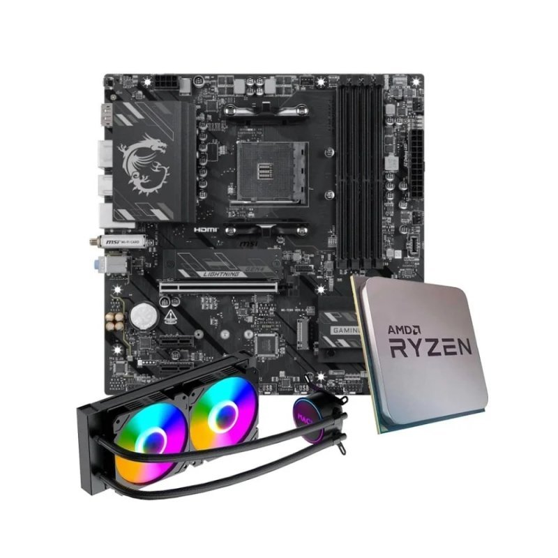 Kit - Placa-Mãe MSI B550M Gaming Plus WiFi6E + Processador AMD Ryzen 7 5700X + Water Cooler MACH1 Logic, RGB, 240mm