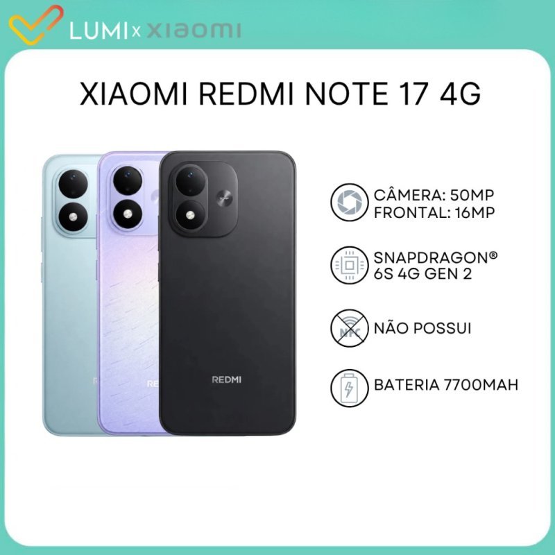 Xiaomi Redmi Note 17 4G, 128-256GB + 4-8GB RAM, Versão Global