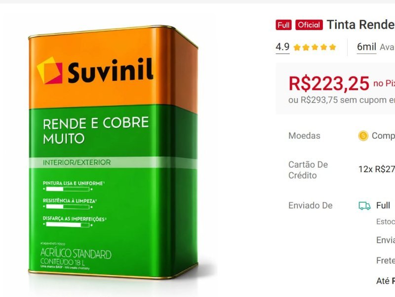 Tinta Rende & Cobre Muito Cores Básicas 18L Suvinil