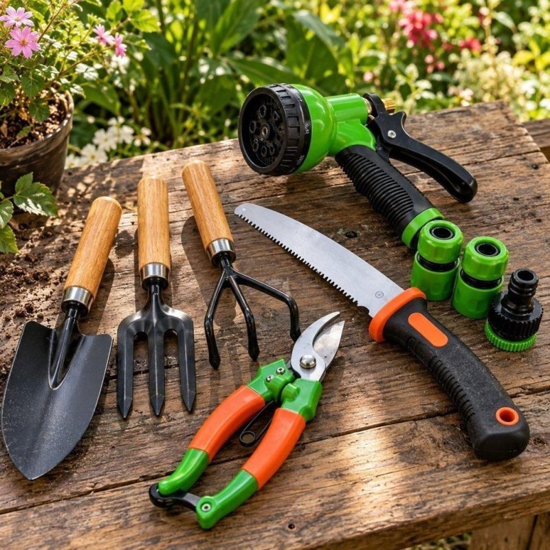 Kit Jardinagem Tesoura De Poda Serra Pá Garfo Pistola Água + Frete Grátis