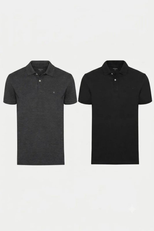 Kit Aramis 2 Polos Algodão Piquet Preto E Grafite Preto