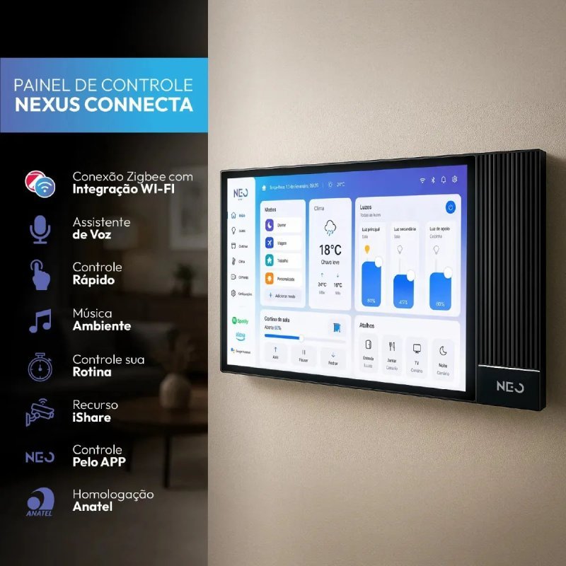 Painel Central Inteligente Wi-Fi com Hub Zigbee Nexus Connecta 8