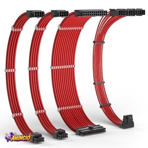 Kit de Cabos de Extensão para Fontes Redragon 4 em 1 Vermelho Placa Mãe 24 Pinos ATX, PCIE 8 Pinos e 12VHPWR RD-GCP07