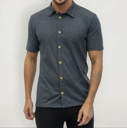 Camisa Masculina Slim De Malha Eco Com Botões De Madeira + Frete Grátis