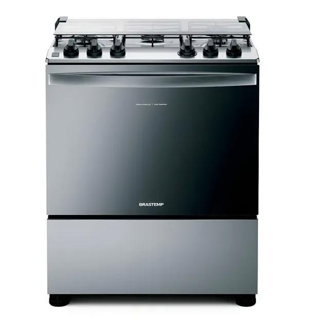 Fogão Brastemp 5 Bocas Duplo Forno 96L Inox Com Botões Removíveis e Exclusivo Aro Protetor Bivolt (BFS5NCR)