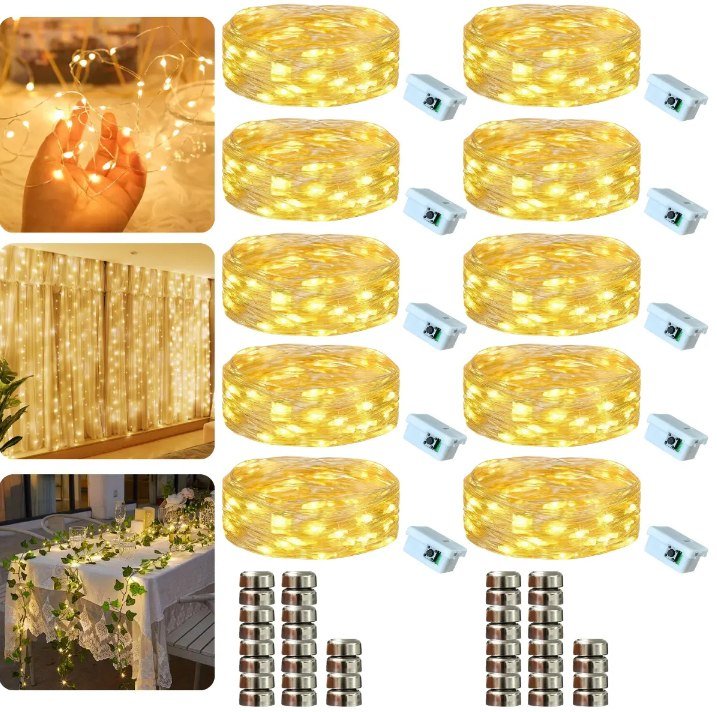 Kit 10 Fio Fada Cordão Luz Decoração Artezenato Luzes De Fada Led Pisca 2m 20 Leds Iluminação Pilhas Para Garrafas Árvore De Natal Casamento + Frete Grátis