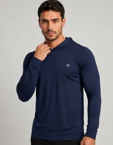 Camisa Térmica Manga Longa Com Capuz Proteção Solar Uv50+ Azul-marinho Azul G