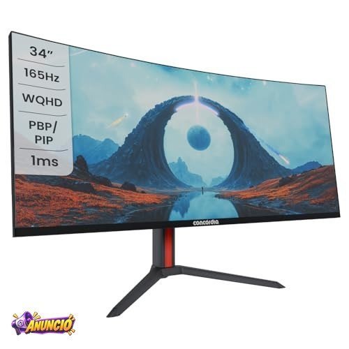 Monitor Gamer Curvo Ultrawide Concórdia 34" WQHD 165Hz 1ms, sRGB 100%, 2 HDMI, 2 DisplayPort, PIP/PBP UZ340