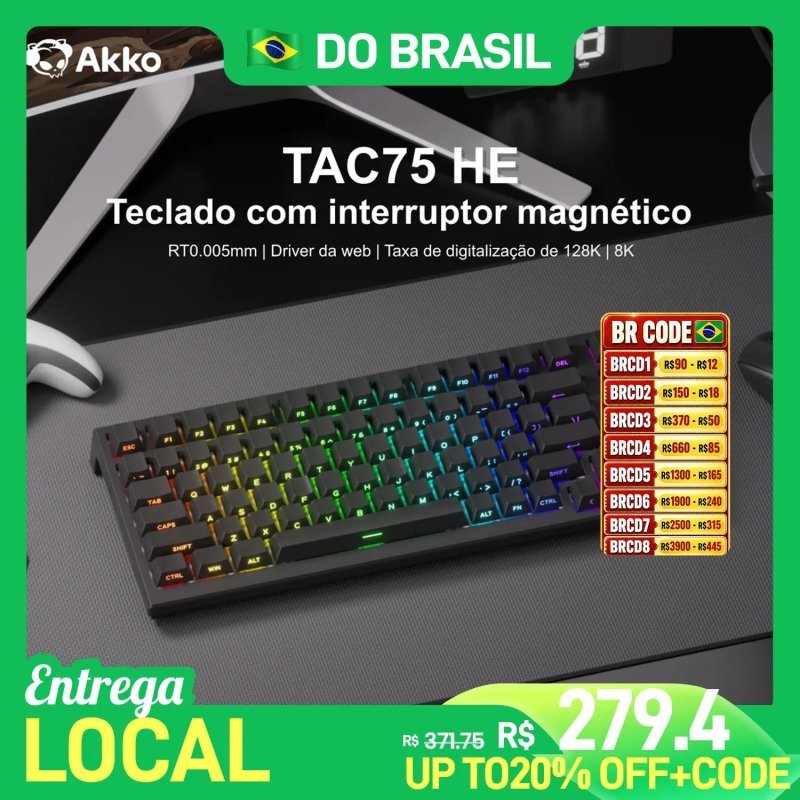 Teclado Mecânico Gamer Akko TAC75 HE 75% com Switches Magnéticos