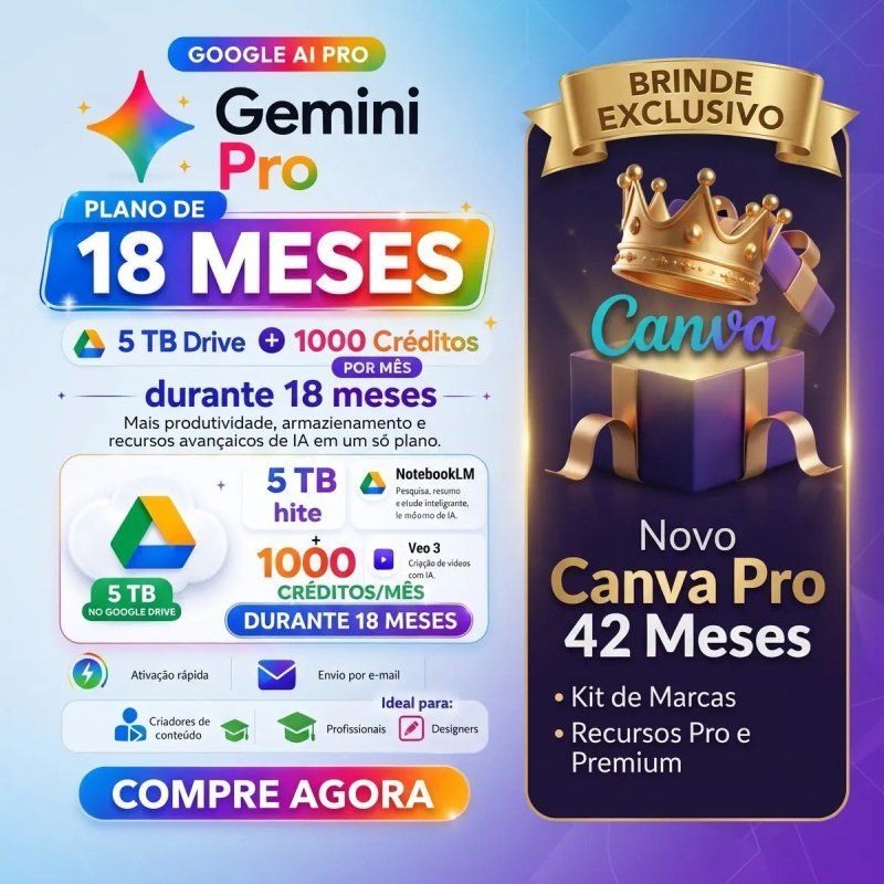 Google Gemini AI Pro Global 18 Meses, 5TB, Digital + Brinde