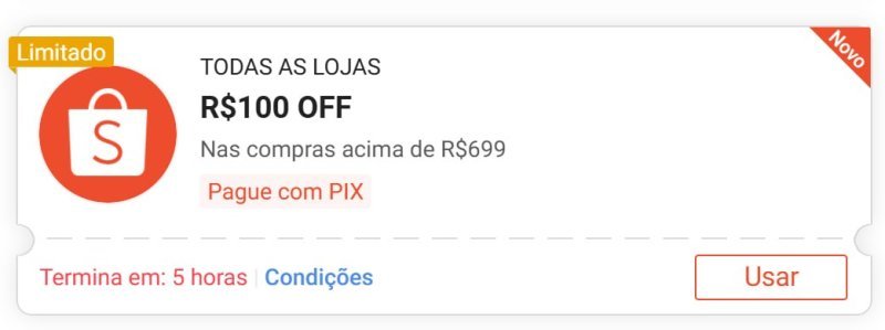 Cupom Shopee R$ 100 OFF em R$ 699