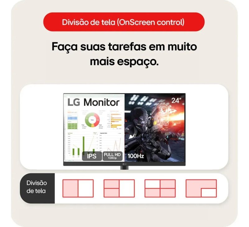 Monitor PC Gamer LG 24 IPS Full HD 100Hz HDMI Preto 24MS500 B