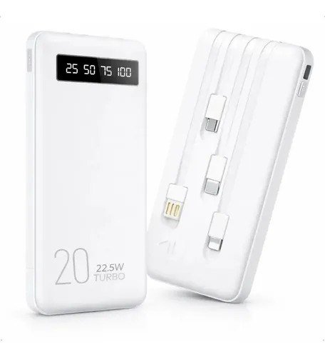 Power Bank 20000mah Carregador Portátil Turbo Rápido 22.5w Display Digital Branco