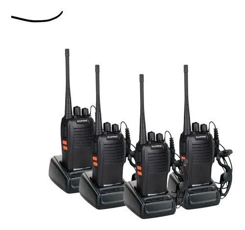 4 Rádios Comunicadores Walk Talk Baofeng com Fone
