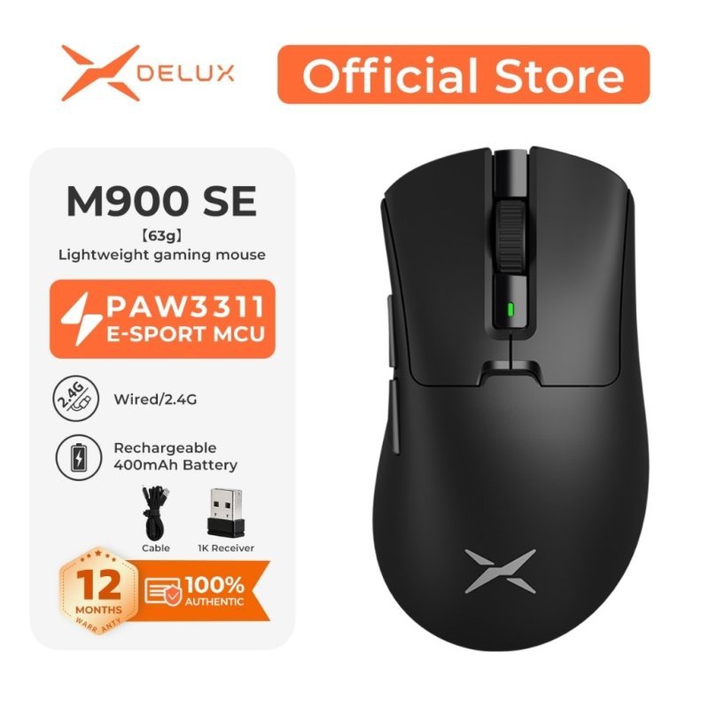 Delux M900 Se PAW3311 Mouse Para Jogos DPI MAX 12000 Com Fio 2.4G Recarregável