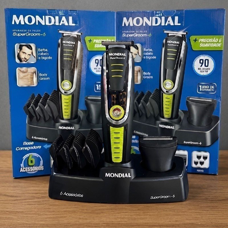 Cortador De Cabelo Mondial Super Groom 6 Bg-04 Melhor Categ Preto/verde + Frete Grátis