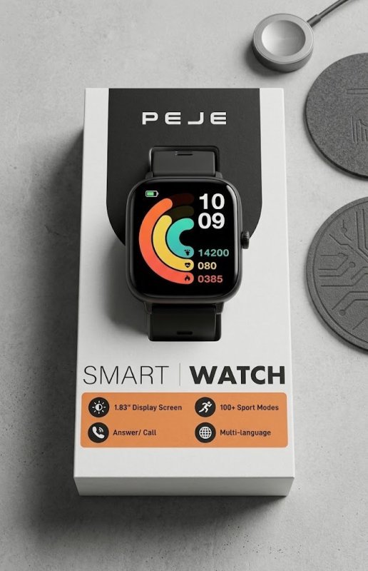 Smartwatch PEJE T6 com Chamadas, Pulseira Extra e 100+ Modos Esportivos