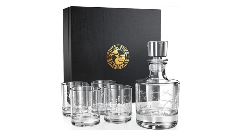 Conjunto de presente de vidro de uísque Kentucky Bourbon Trail Decanter Conjunto de 5 peças