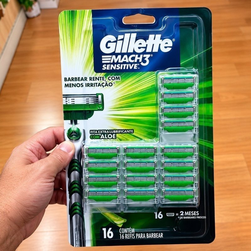 Kit com 16 Cargas para Aparelho de Barbear Gillette Mach3 Sensitive