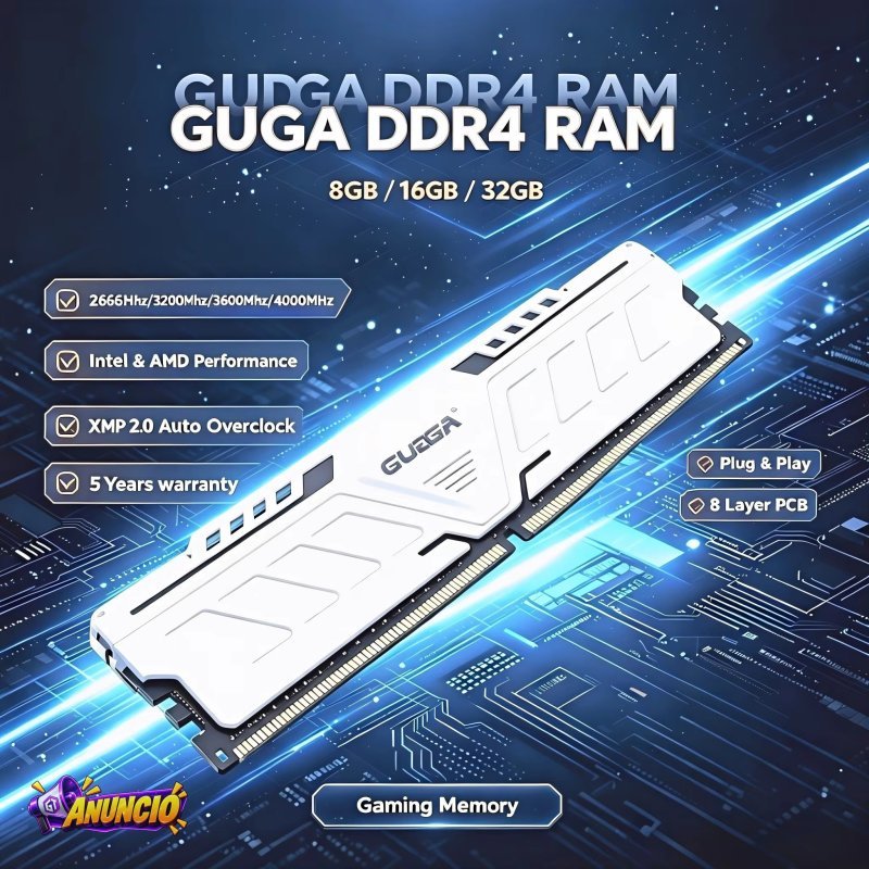 Memória Ram Gudga White DDR4 8GB 3200MHz