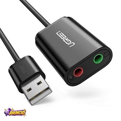 Adaptador de áudio USB Ugreen externo estéreo com fone de ouvido de 3,5 mm e conector de microfone para Windows, Mac, Linux, PC, laptops, desktops, PS5, Preto