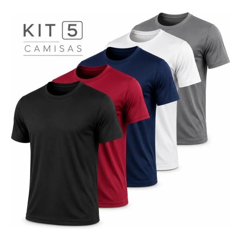 Kit 5 Camisetas Básicas Masculina Dry Fit Lisa Tradicional + Frete Grátis