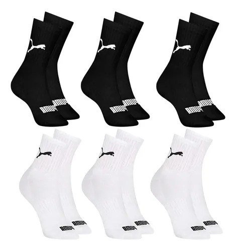 6 Pares Meias Puma Cano Médio Alto Atoalhada Academia Sport