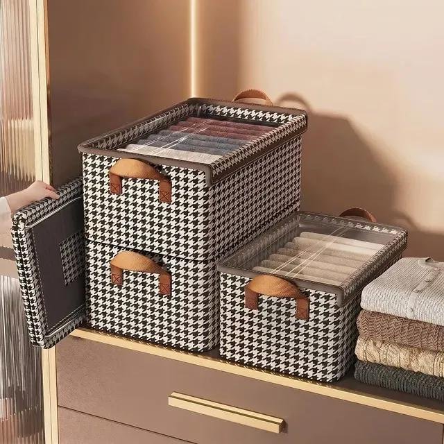 Kit 4 Caixas Organizadoras Dobráveis com Padrão Xadrez